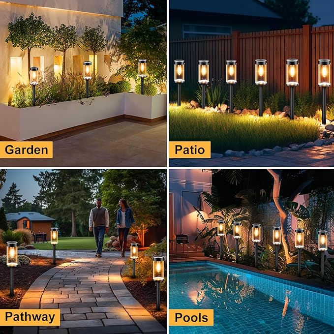 Woolmug Solar Pathway Lights, 2 Pack Waterproof LED Solar Lights Outdoor, Auto On/Off Garden Light for Path Walkway Outside Yard(Warm White)