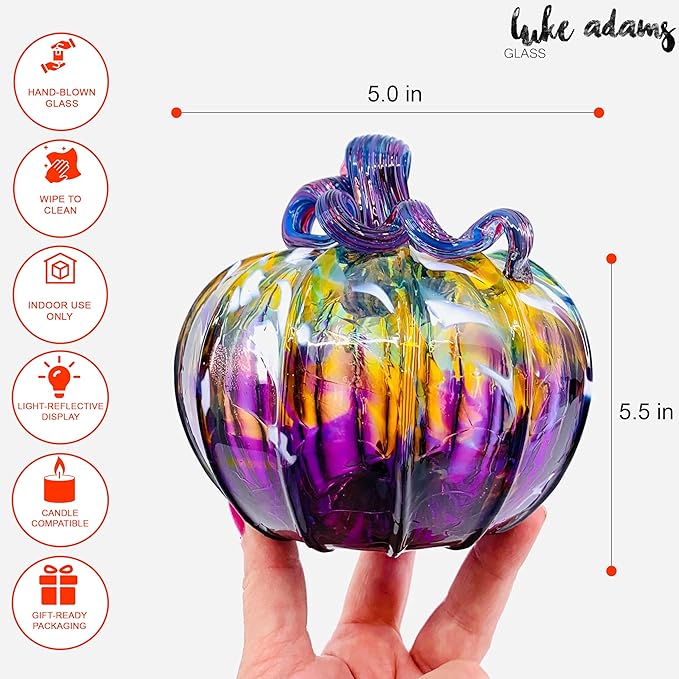 Luke Adams Glass Handmade Glass Pumpkins Handmade Table Top Home Decor (Squat, Purple Potion)