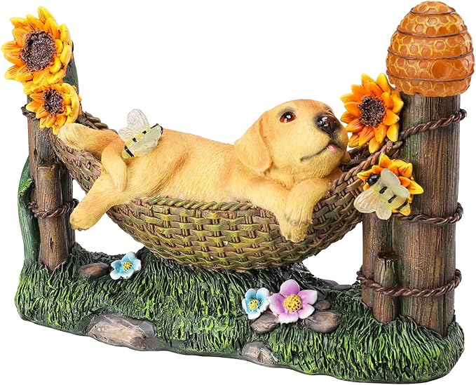Afirst Solar Garden Outdoor Dog Statues Resin Figurine with Solar Lights Statue Decorations for Lawn, Patio, Balcony, Yard Ornament Mother's Day Gifts,Golden Retriever