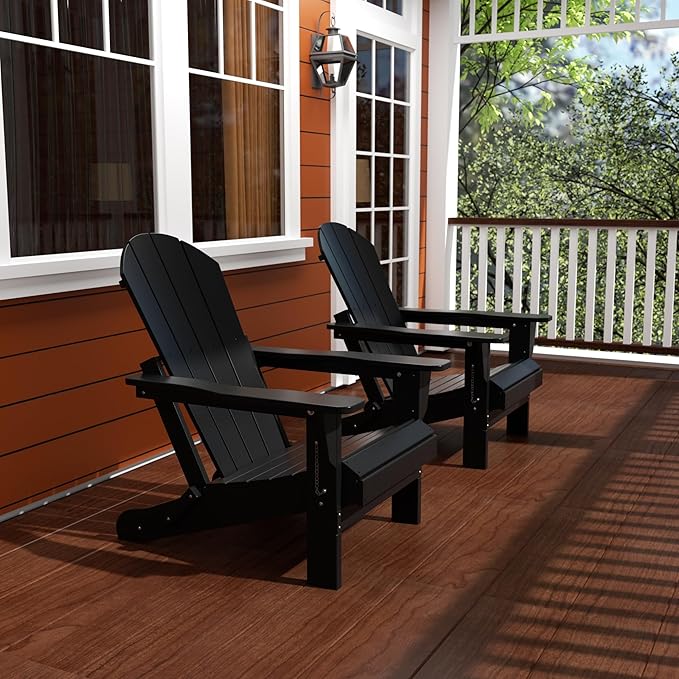 Westin Outdoors Laguna WO Home Furniture Adirondack Chair 2 PCS Set Outdoor Folding Patio Chair for Bon Fire Pit Garden Lawn Backyard Lounging Relaxing (Black)