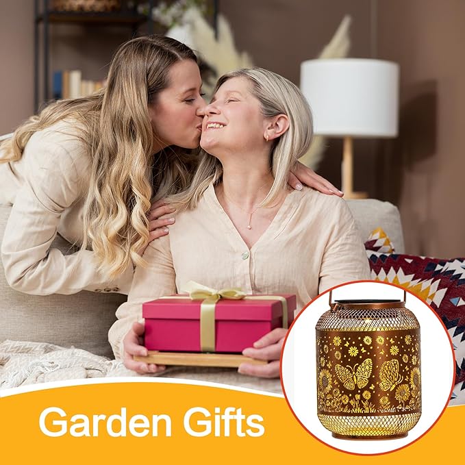 Solar Lanterns Outdoor Waterproof Butterfly Garden Decor Birthday Gifts for Women Mom Grandma Hanging Solar Lights Metal Decoration Outside for Yard, Patio, Backyard, Porch, Pathway