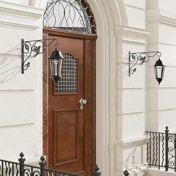 2 Pack Heavy Duty Plant Hooks for Hanging - 12 Inch Metal Wall Hangers Indoor/Outdoor, Sturdy Plant Bracket for Bird Feeders, Planters, Lanterns, Wind Chimes - Patio, Garden, Home Decor (Black)