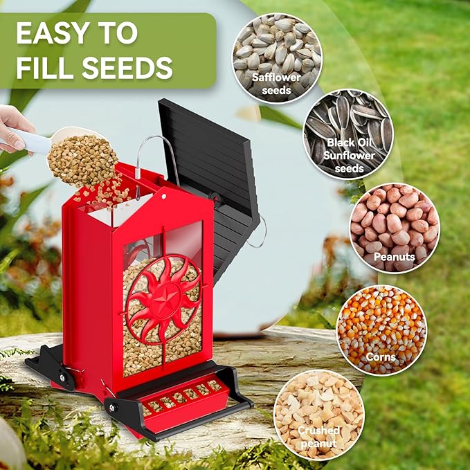Squirrel Proof Bird Feeders for Outdoors, 5LBS Large Capacity Metal Wild Bird Feeder with Bilateral Weight-Activated Perches, Anti Squirrel Bird Feeders for Outside Finch, Cardinal, Blue Jay