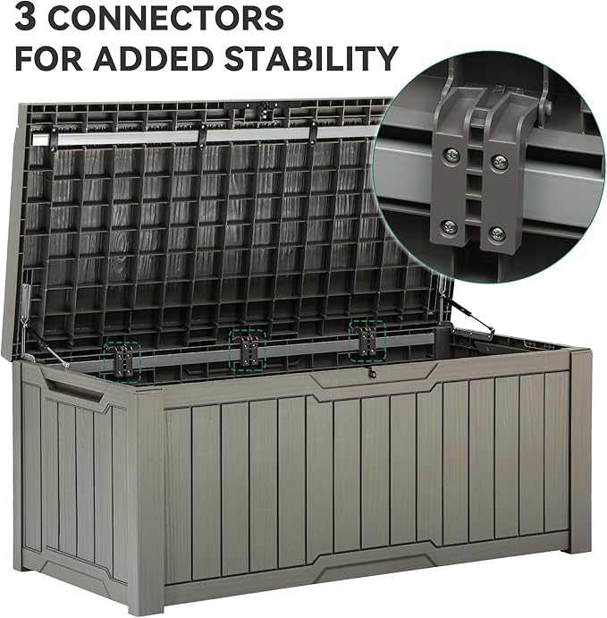 YITAHOME 120 Gallon Outdoor Storage Deck Box with Cushion, Large Resin Patio Storage for Outdoor Pillows, Garden Tools and Pool-Supplies, Waterproof, Lockable (Taupe)