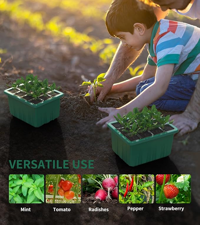 Seed Starter Tray, 60-Cells Seedling Starter Trays with Grow Light, Self-Watering Seed Germination Kit for Indoor Gardening Seed Starting (5 Pack, Green Base)