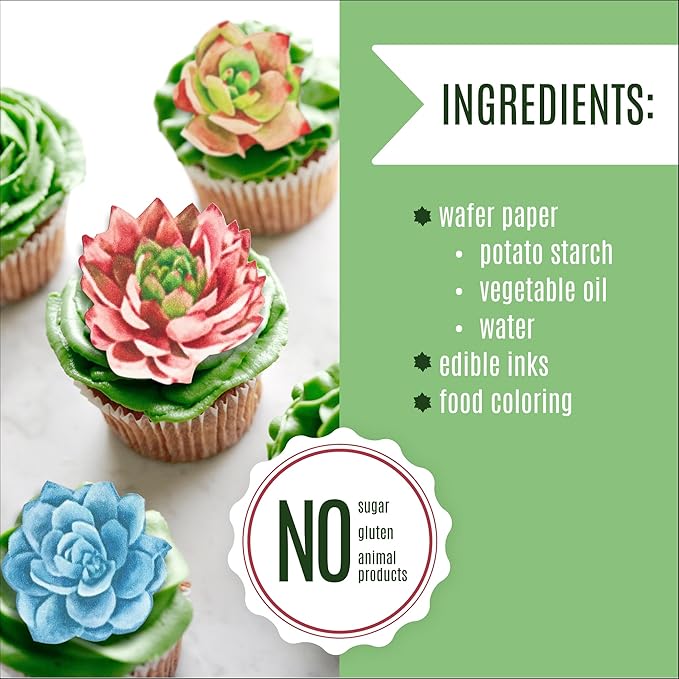 Edible Wafer Succulents - Cake and Cupcake Toppers, Decoration Premium Crafted in the USA