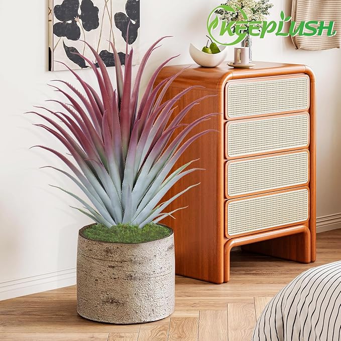 2ft Fake Spiked Agave Plant - Red Artificial Aloe Vera Plant 26 Inch - Tall Large Faux Floor Plants Perfect for Porch Door Step Home Office Patio Indoor Outdoor Decor (2 Pack)