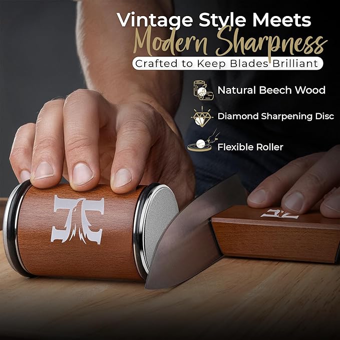 High Carbon Stainless Steel Rolling Knife Sharpener with 400, 1000 & 3000 Replacement Discs - Blunt Knife Sharpening Kit with 15 and 20 Degree Sharpening for Kitchen & Chef's Knives