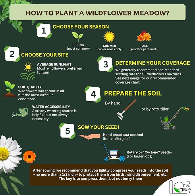 Wildflower Seed Shaker – Annual Mix by GevaGrow | 17 Variety Flower Seeds for Planting in Pots & Outdoor Gardens, Bulk 300,000+ Seeds - 1 Pound Tub