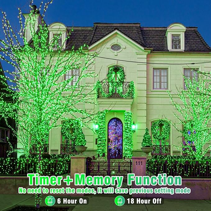 200 LED Green String Lights, 66ft Green Lights Outdoor for St Patricks Day Decorations Clear Wire 8 Modes Waterproof Plug in Twinkle Fairy Light for Indoor Christmas Tree Room Party Decor