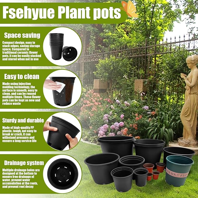 1 Gallon Nursery Pots Plastic Container Injection Molded Pot for Plants Flexible with Drainage Holes Suitable for Plants Soil Growers or Hydroponics Black 10 Pcs