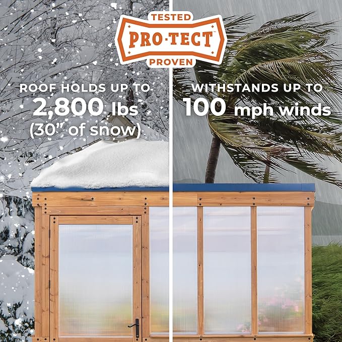 Backyard Discovery Willow 9' x 6' Cedar Wood and Polycarbonate Walk-in Greenhouse Kit with Exhaust Fan, Windows, Hose Hook-Ups, PowerPort, Staging Shelves for Year-Round Outdoor Gardening