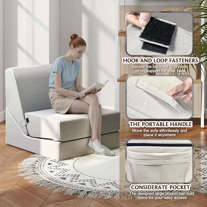 jela Outdoor Chaise Lounge, Waterproof Folding Sofa Bed Lounge Chair, UV Resistant Folding Lounge Chair with Machine Washable Cover, Soft Foam Patio Sofa Chairs Pool Lounge Chaise Chairs (Sand)