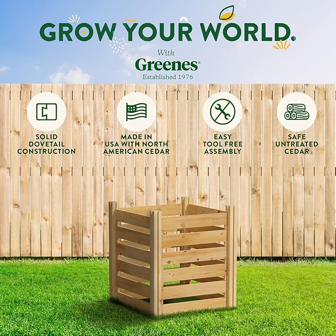 Greenes Fence Cedar Wood Composter, 24" W x 24" L x 31" H / 77.3 Gallons - Made in USA with North American Cedar