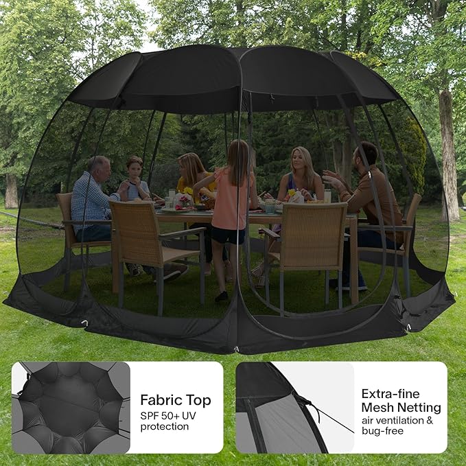 Alvantor Screen House Gazebo, 6-10-15 Person Pop Up Igloo Screened Canopy Tent with Mosquito Netting Sides, Instant UV Resistant Sun Shelter for Garden, Patio, Backyard