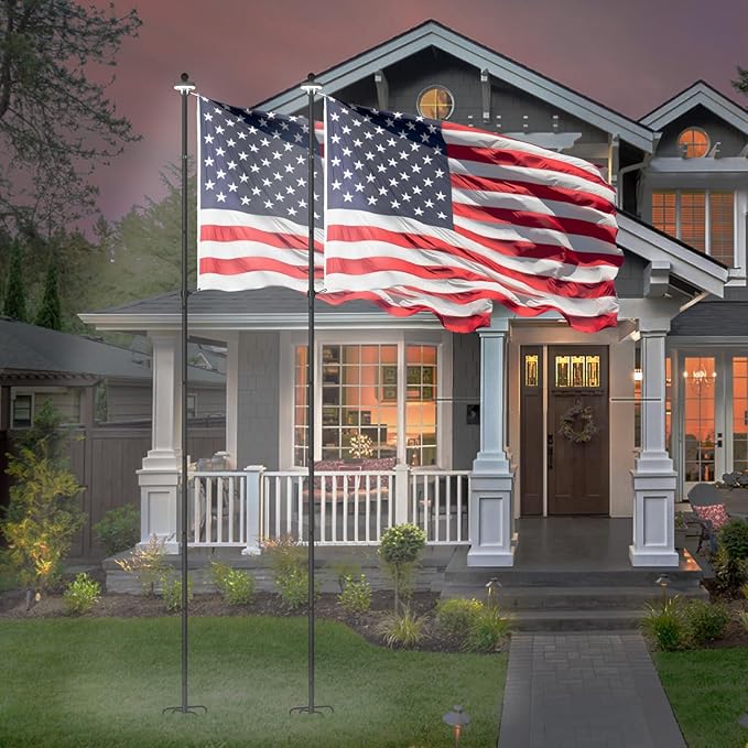 ZMTECH 2 Packs 10 FT Heavy Duty Flag Pole in Ground with Solar Light, Flag Pole Holder for Outside House with Solar Light and 5 Pronges Base, Flag Pole Kit for Outdoor Garden Decor(Without Flag)