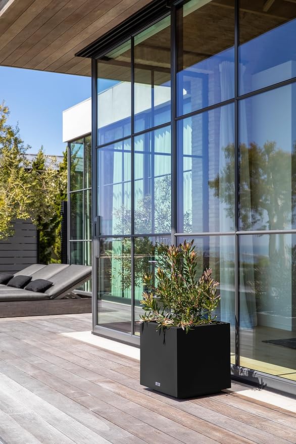 Veradek Block Series Cube Plastic Planter - Large Square Planter for Indoor or Outdoor Patio/Garden | Durable All-Weather Use with Drainage Holes | Modern Décor for Tall Plants, Trees, Flowers