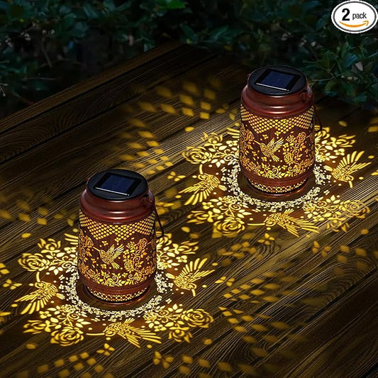 Solar Lanterns Outdoor Waterproof, Hummingbird Solar Lights Outdoor, Garden Decor Hanging Metal Lantern, Garden Lights for Yard/ Patio/Porch/Lawn, Decorative Gifts for Mom/Women