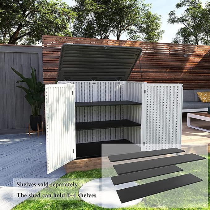 KINYING Larger Outdoor Storage Shed Weather Resistance, Horizontal Outdoor Storage Box Waterproof for Garden, Patios, Backyards, 48 Cu.ft Capacity for Garbage Cans, Lawn Mower, Garden Tools