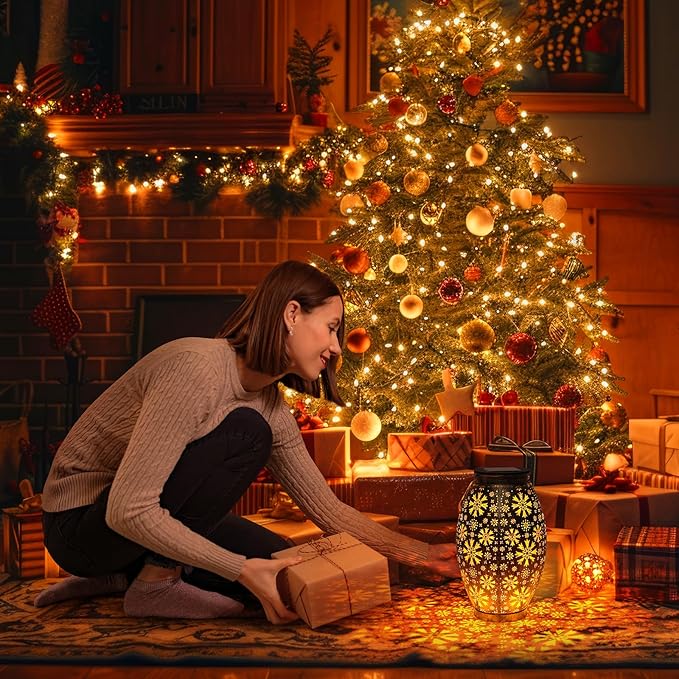 Solar Lanterns Outdoor Waterproof - 2 Pack Hanging Solar Lights Outdoor, Halloween Decorative Retro Metal Lanterns with Handles for Yard, Patio, Tabletop, Pathway, Gardening Gifts for Women Men