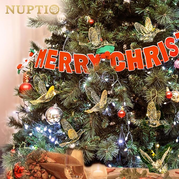 NUPTIO Crystal Ceiling Hanging Ornaments: 30 Pcs Acrylic Flying Birds for Wedding Party Window Garden Bedroom Outdoor Birthday - Christmas Tree Decorations with Transparent Line