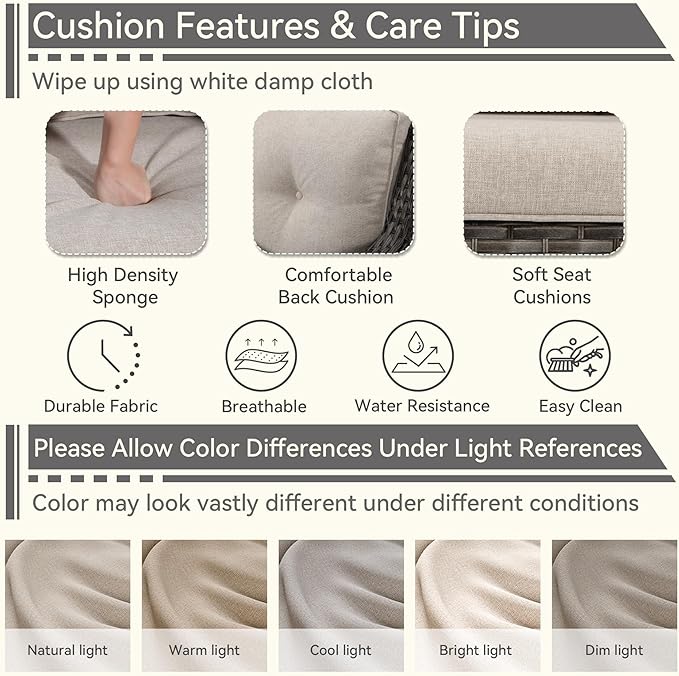 1 PC Outdoor Rocking Chair, Wicker Patio Rocker Chair for Yard, Porch, Mixed Brown Grey Rattan, Beige Cushions