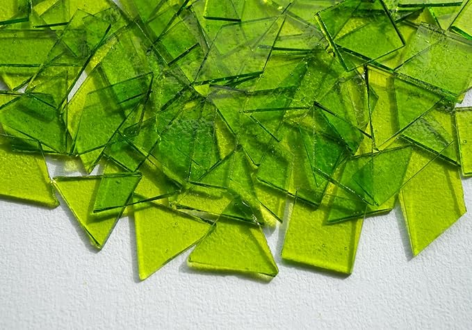 4 Shapes Large Transparent Mosaic Tiles for Mosaic Crafts, 200G Textured Stained Glass Supplies for Glass Mosaic Pieces, 70pcs Bulk Glass Mosaic Tiles for Glass on Glass Project, Green Grass