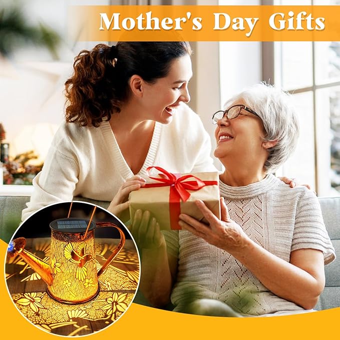 Solar Watering Can Lights, Hummingbird Christmas Gifts for Women Mom Grandma Birthday, Waterproof Outdoor Garden Decor Large Hanging Solar Lanterns Garden Lights for Patio Porch Yard Flowerbed Pathway