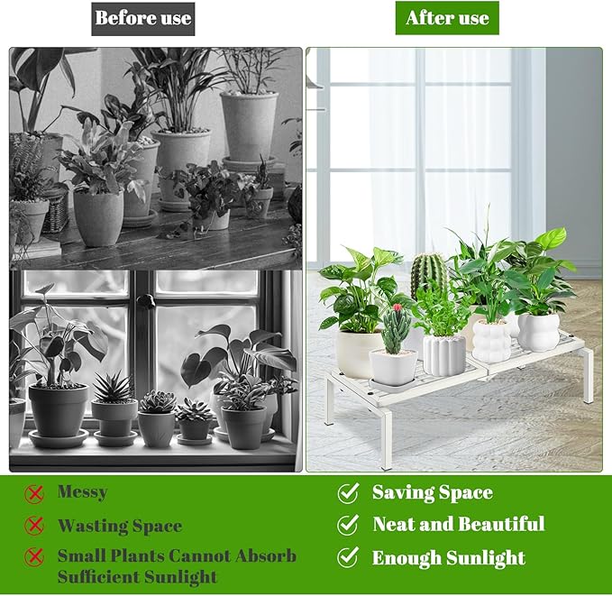 1 Tier Metal Plant Stand Indoor Outdoor, Potted Multiple Flower Pot Holder Rack Plant Shelf, Heavy Duty Planter Display Shelving for Patio Balcony Garden Living Room Decorative (White)