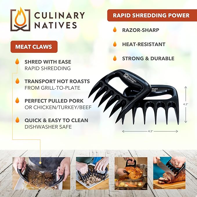 Meat Claws and Smoker Gloves | No.1 Heat Resistant BBQ Grill Gloves | Pulled Pork Claws | Thermometer | Silicone Oven Mitts & Razor-Edge Meat Shredders | Barbecue, Grilling, Smoking, Shredding (Black)