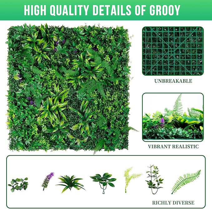 Artificial Boxwood Panels, Grass Wall Panels 20"x20"(16pcs), Privacy Hedge Fence Screen with UV Protection, Fake Greenery Backdrop for Indoor Wedding and Outdoor Garden Backyard