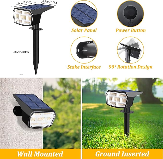Solar Spot Lights Outdoor, 59 LED Solar Lights Outdoor Waterproof, Outdoor Solar Lights for Yard with 3 Lighting Modes, Landscape Spotlights for Garden Pathway Driveway, Warm White