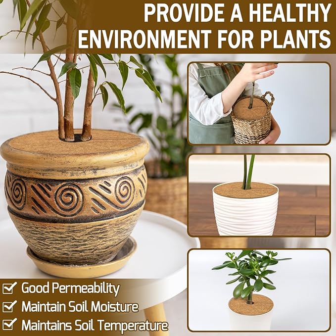 ZeeDix 3 Pack 12 Inch Coconut Fiber Mulch Ring, 100% Natural Coco Coir Tree Ring Mulch Mat Plant Protector Mat, Coconut Coir Discs Plant Pot Soil Cover for Indoor Outdoor Plants, Garden Decoration