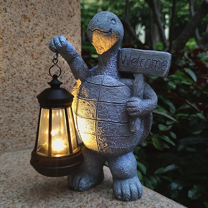 Solar Turtle Garden Outdoor Statues,Resin Turtles Figurine Decorations with Solar Lights Lantern, Outdoor Turtle Art Decor for Lawn,Yard, Unique Housewarming Gift for Garden Home