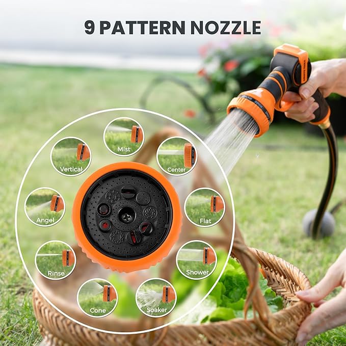 Giraffe Tools Retractable Hose Reel 5/8" x 90 ft Wall Mounted Garden Hose Reel Heavy Duty, Automatic Rewind, 180 Deg Swivel, Any Length Lock, 9 Pattern Nozzle, 90 ft, Dark Grey