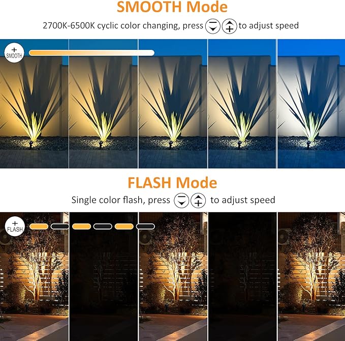 CLY Solar Landscape Spotlights, Solar Lights Outdoor IP66 Waterproof, Remote Control 2 Dynamic Modes 3 Brightness Adjustable 2700-6500K Auto On/Off 11M Cable for Garden Pathway Trees Flag 3 in 1