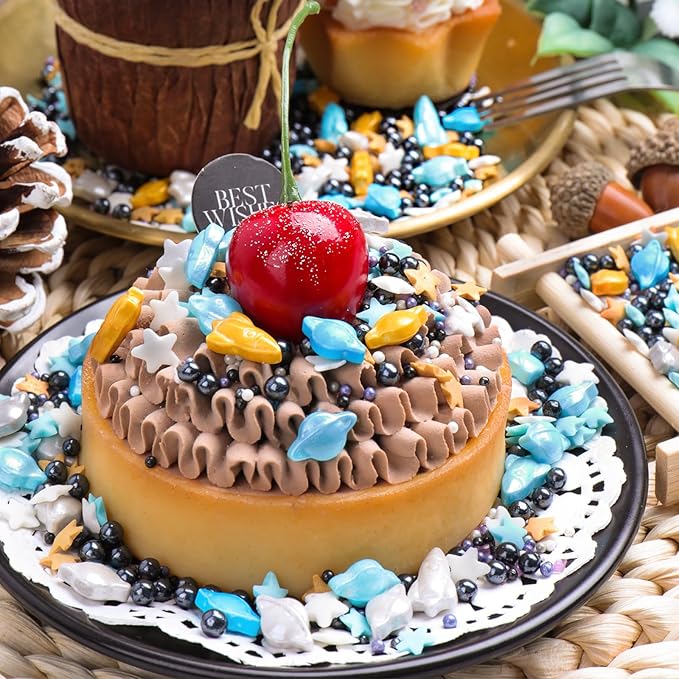 Space themed Sprinkles for Cake Decorating, Rocket, Planet, Star & Pearl Sugar Mix for Baking Cupcakes, Cookies, Donuts & Ice Cream, Birthday Party Supllies