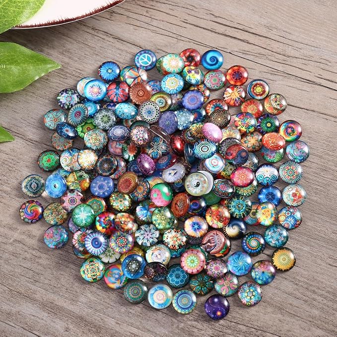 200pcs 12mm Mixed Round Mosaic Tiles for Crafts Glass Mosaic Supplies Flat Marbles,Glass gems for Crafts,Glass Tiles for Jewelry Making