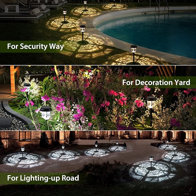XMCOSY+ Solar Pathway Lights Outdoor, High Lumens LED Garden Lights with 2 Lighting Modes, Solar Powered Light, IP65 Waterproof Auto ON/Off for Yard Walkway Driveway Decor (Warm & Cool White)