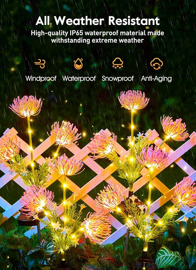 Brightown Outdoor Solar Garden Lights - 4 Pack LED Flower Lights with Glowing Flowers & Stems, Realistic, Bigger Solar Panel, Waterproof for Yard Patio Home, Pink