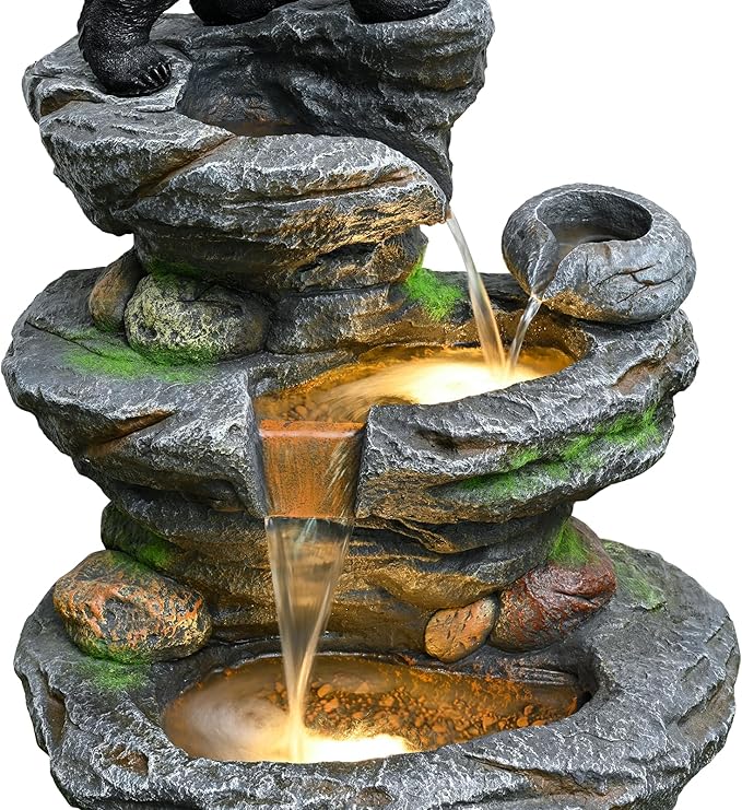 44" Outdoor Fountains and Waterfalls LED - Patio Water Fountains Outdoor for Outdoor Gardens Backyards Lawns Balconies Landscaping and Outdoor Living Spaces
