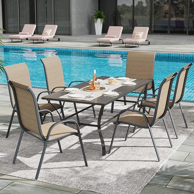 UDPATIO Patio Chairs Set of 6, Stackable Outdoor Dining Chairs with High Back, Breathable Textilene Fabric Outdoor Chair All Weather, 350LBS Capacity for Garden, Backyard (Brown)