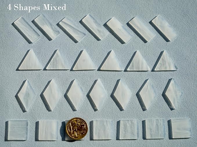 Large Textrued Transparent Glass Mosaic Tiles, 70pcs Stained Glass Pieces Bulk for Mosaic Art, 200g Pre-Cut Mosaic Glass Tiles Kit for Handmade Mosaic Crafts, Clear & White