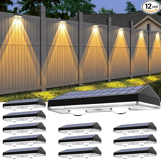Solar Fence Lights,Warm White & Cold White & Mixed Color 3 Modes Bright Lens LED Dusk to Dawn Deck Light, Outdoor Waterproof,Solar Outdoor Lights for Backyard/Railing/Wall (12Pack)