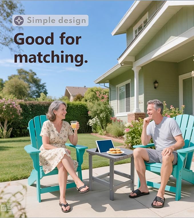 PASAMIC Adirondack Square Side Table, HDPE Outdoor Side Tables, Weather Resistant End Table for Patio, Backyard, Pool, Indoor Companion, Beach, Easy Maintenance (Grey)