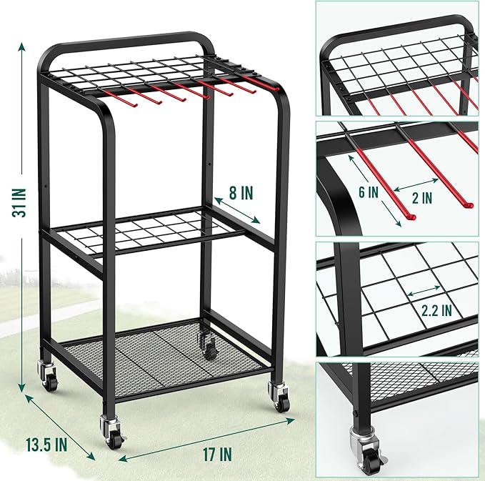 Trieez Garden Tool Organizer for Garage, Yard Tool Organizer with Wheels for Garage Organization and Storage - Sturdy Yard Tool Holder Tool Rack, for Shed, Outdoor, Tool Stand