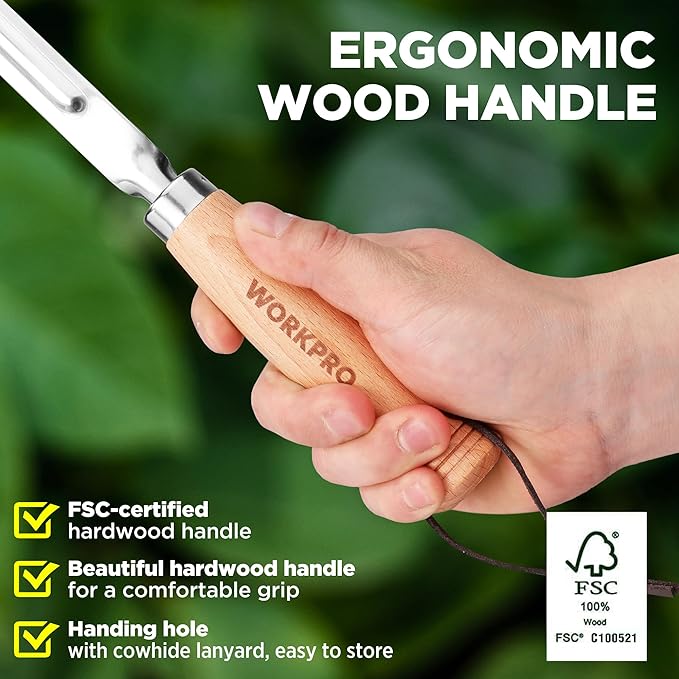 WORKPRO Garden Tool Set, 3 Pcs Gardening Hand Tools with Wood Handle, Weed Puller, Crack Weeder, Hand Trowel, for Planting, Digging, Weeding, Ideal Gardening for Women & Men