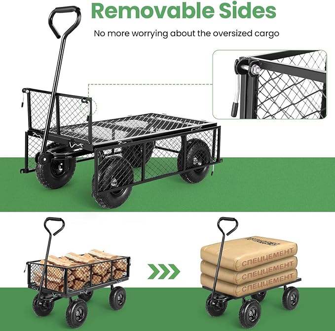 Homdox 660LB Garden Cart on Wheels, Heavy Duty Yard Wagon with 180° Rotating Handle, Mesh Foldable Garden Wagon Outdoor Utility Carts for Camping, Sports, Garden, Beach, Farm, Fishing, Black