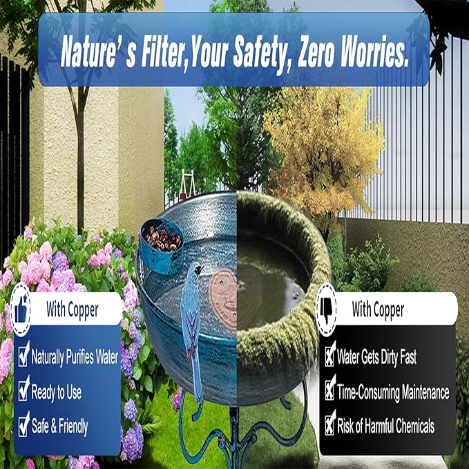 1-Pack 99.99% Pure Copper Bird Bath Purification Disk,Copper Disc with Stable Triple-Point Support,Fits All Outdoor Bird Baths(Heart-Shaped)