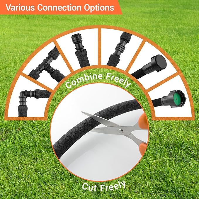 MAMIZO Soaker Hose Kit 150 ft 1/2", Solid Brass Connectors Rubber Longer Lasting, Heavy Duty Drip Hose to Save 70% Water, Soaker Hose for Garden, Lawn and Yard